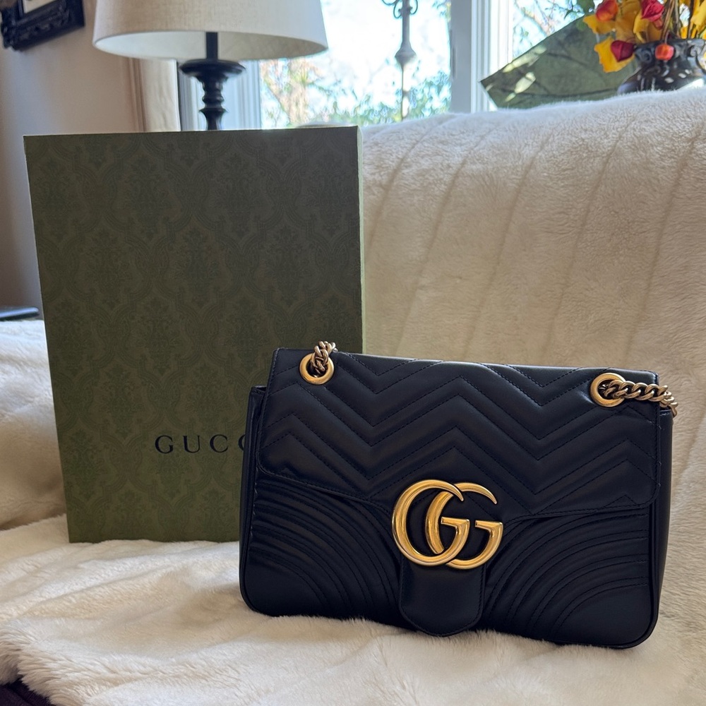 Gucci Black & Gold Quilted Shoulder Bag